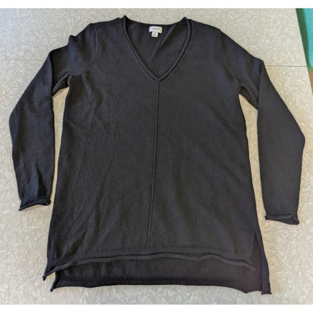 J. Crew Women's S Cotton/Wool Blend V-Neck Sweater Rolled‎ Hems